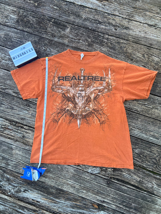 Y2k Realtree Orange Skull Tee Medium