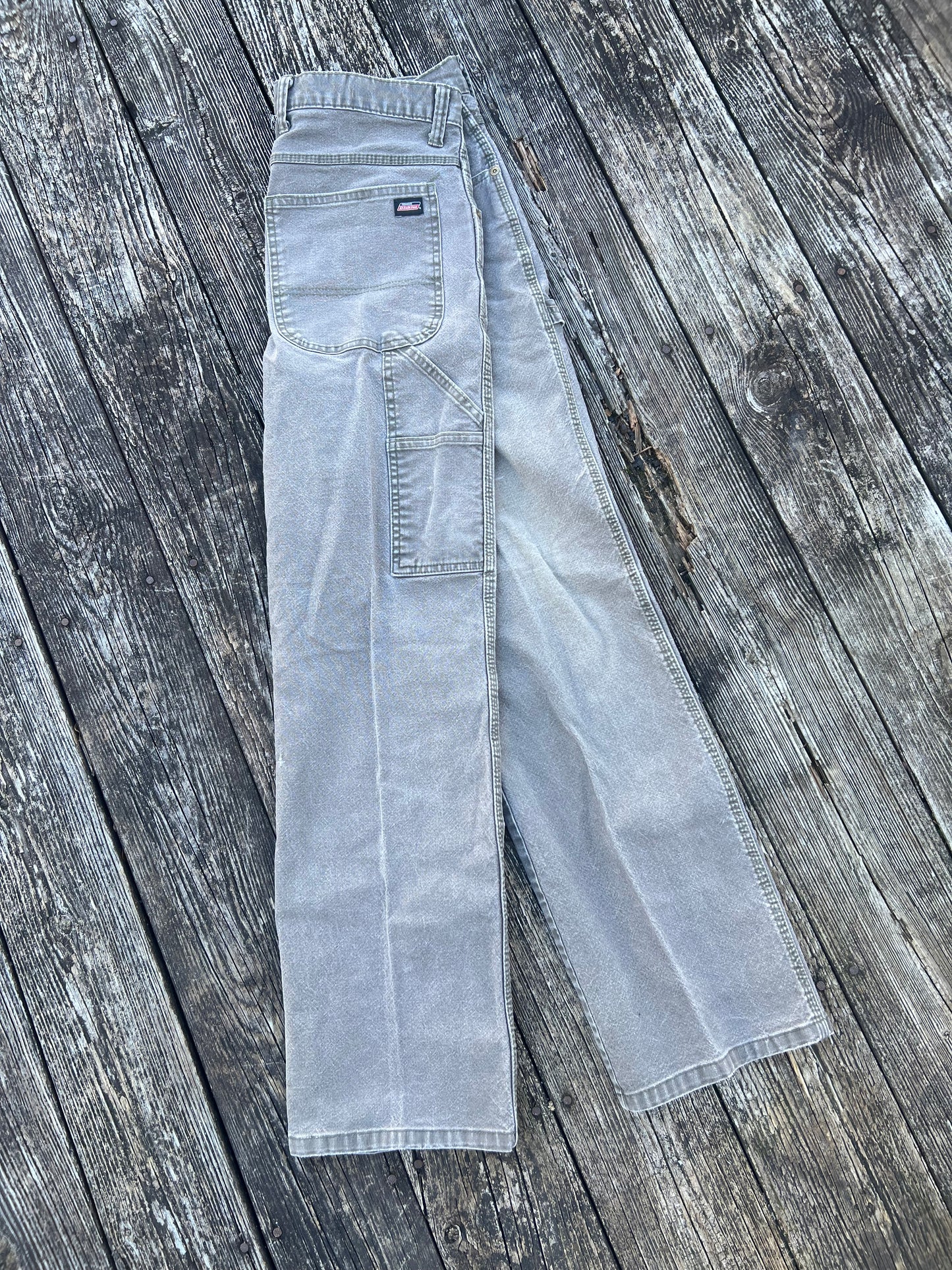 Dickies Carpenter Jeans Mens W17in Grey Canvas Workwear Pants Faded Y2K